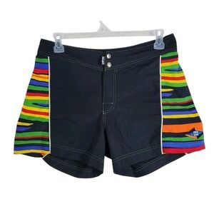 Vtg Y2K Ralph Lauren Polo Sport Shorts Swim Trunks Mens 32 Black Rainbow (33x5)